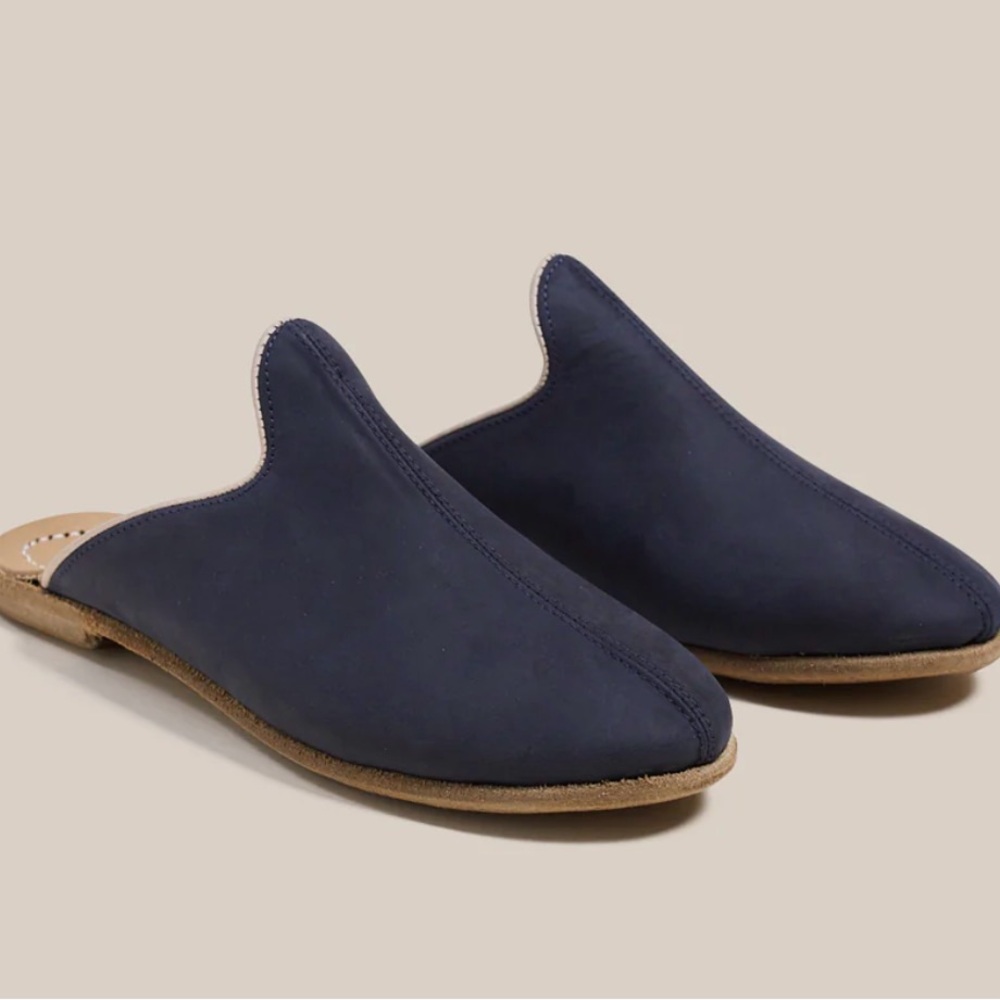 New Navy Blue Nubuck slippers with light piping | Baleen Blue Baba from Sabah - Picture 3 of 9
